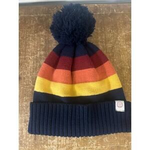 Marine Layer Cuffed Beanie Navy Stripes Pom Pom Winter Knit Hat